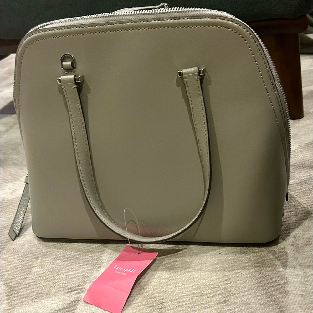 BNWT Kate Spade New York Medium Dome Satchel Patterson Drive Taupe, Grey Purse - Picture 4 of 4